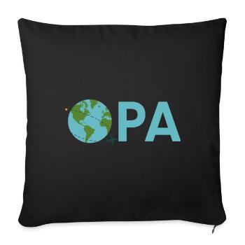 Opa mit Weltkugel – Hellblau - Sofakissenbezug 45 x 45 cm - Schwarz - Vorne