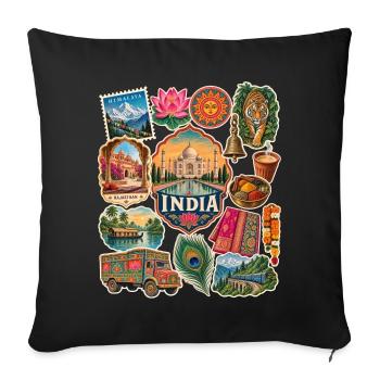 Indien Reisesticker - Sofakissenbezug 45 x 45 cm - Schwarz - Vorne