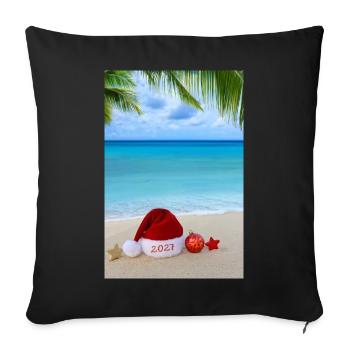 Neujahrsreise-Hintergrund 2027 mit rotem Weihnachtsmannhut - Sofakissenbezug 45 x 45 cm - Schwarz - Vorne
