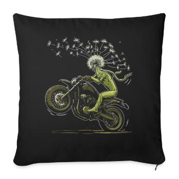 Löwenzahn-Biker Vintage-Motorrad und Samen im Wind - Sofakissenbezug 45 x 45 cm - Schwarz - Vorne