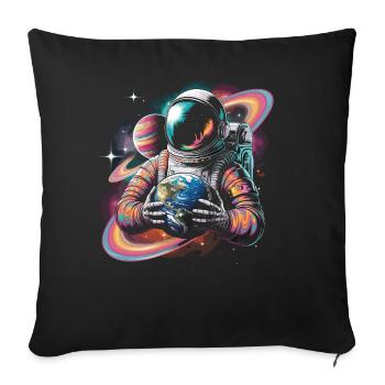 Farbenfroher Astronaut, der Erde und Planeten hält - Sofakissenbezug 45 x 45 cm - Schwarz - Vorne