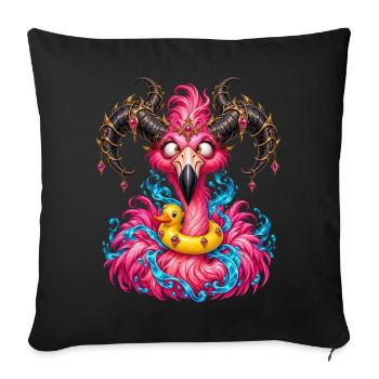 Flamingo-Gehörnter Dämon mit Entenboje - Sofakissenbezug 45 x 45 cm - Schwarz - Vorne