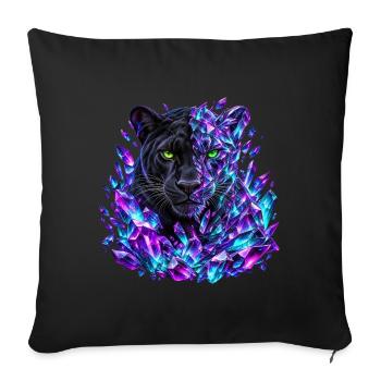 Schwarzer Panther mit grünen Augen und violetten Kristallen - Sofakissenbezug 45 x 45 cm - Schwarz - Vorne