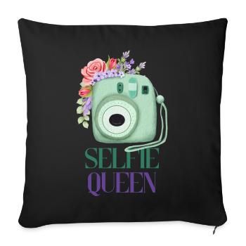 Selfie Queen – Kamera Blumen Fotografie Geschenk - Sofakissenbezug 45 x 45 cm - Schwarz - Vorne