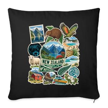Neuseeland Reisesticker - Sofakissenbezug 45 x 45 cm - Schwarz - Vorne