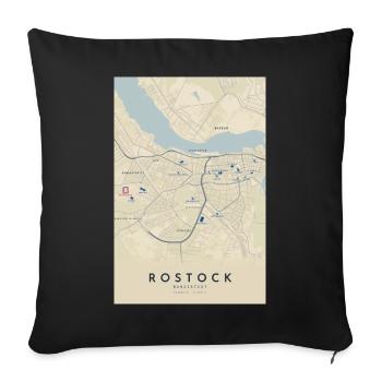 Rostock Germany City Map with Landmarks | Vintage - Sofakissenbezug 45 x 45 cm - Schwarz - Vorne
