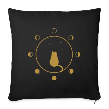 Katzen- und Mondphasen – goldene Silhouette - Sofakissenbezug 45 x 45 cm - Schwarz - Vorne