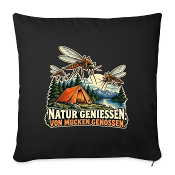 Camping mit Mückenbuffet - Sofakissenbezug 45 x 45 cm - Schwarz - Vorne