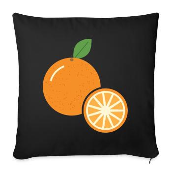 Orange mit Orangenscheibe - Frucht Motiv - Sofakissenbezug 45 x 45 cm - Schwarz - Vorne