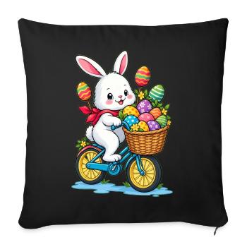 Süßes Osterhasen-Radabenteuer - Sofakissenbezug 45 x 45 cm - Schwarz - Vorne