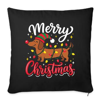 Dackel Weihnachten Merry Christmas Lichterkette - Sofakissenbezug 45 x 45 cm - Schwarz - Vorne