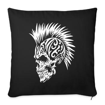 Punk Schädel mit Irokesenfrisur Tribal - Sofakissenbezug 45 x 45 cm - Schwarz - Vorne