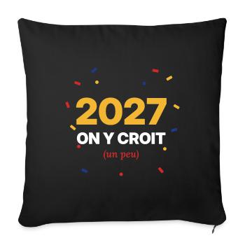2027 glauben wir daran (ein bisschen) – Silvesterhumor - Sofakissenbezug 45 x 45 cm - Schwarz - Vorne