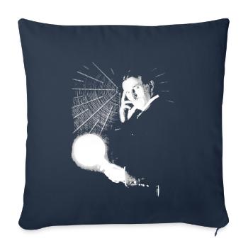 Nikola Tesla avec ampoule et bobine Tesla - Housse de coussin décorative 45 x 45 cm - bleu marine - Devant