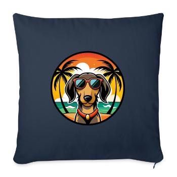 Teckel de Westphalie Race De Chien Dessin Animé Plage - Housse de coussin décorative 45 x 45 cm - bleu marine - Devant