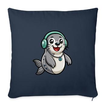 Seal Funny Cartoon Character Musique de casque - Housse de coussin décorative 45 x 45 cm - bleu marine - Devant
