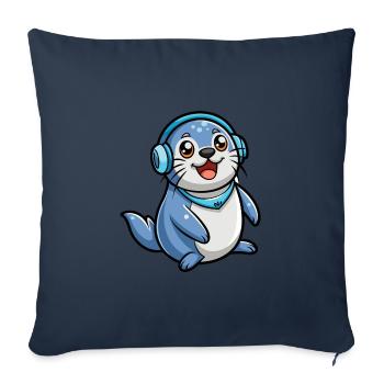 Seal Funny Cartoon Character Musique de casque - Housse de coussin décorative 45 x 45 cm - bleu marine - Devant