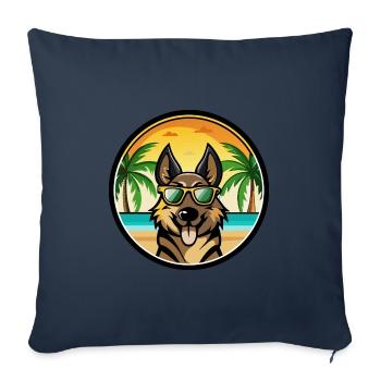 Berger d’Europe de l’Est Race Cartoon Beach - Housse de coussin décorative 45 x 45 cm - bleu marine - Devant
