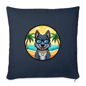 Black Norwegian Elkhound Dog Breed Cartoon Beach - Sofa pillowcase 17,3'' x 17,3'' (45 x 45 cm) - navy - Front