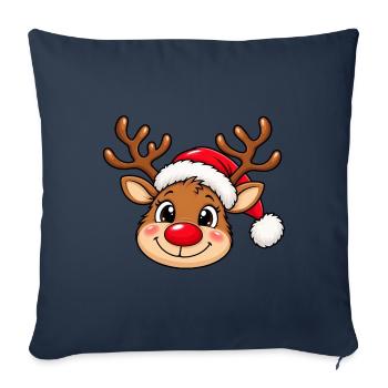 Niedlicher Weihnachtselch mit Weihnachtsmütze - Sofakissenbezug 45 x 45 cm - Navy - Vorne