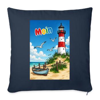 EG Moin Leuchtturm Urlaub Boot Meer Sand Maritim - Sofakissenbezug 45 x 45 cm - Navy - Vorne