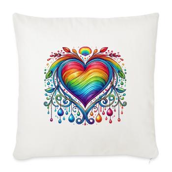 Coeur arc-en-ciel - Housse de coussin décorative 45 x 45 cm - blanc nature - Devant