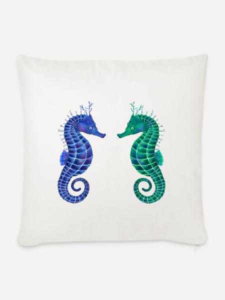 Zwei Seepferdchen - Bunte Aquarell Illustration - Sofakissenbezug 45 x 45 cm - Naturweiß