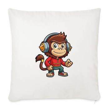 Singe Drôle Dessin Animé Personnage Casque Musique - Housse de coussin décorative 45 x 45 cm - blanc nature - Devant