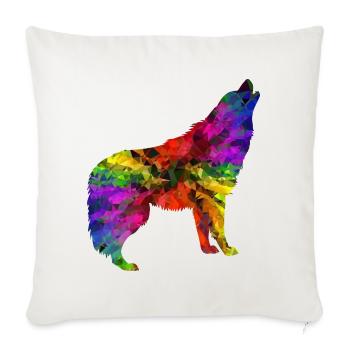 Wolf Regenbogen - Sofakissenbezug 45 x 45 cm - Naturweiß  - Vorne