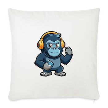 Gorilla Funny Cartoon Character Headphone Music - Sofa pillowcase 17,3'' x 17,3'' (45 x 45 cm) - natural white - Front