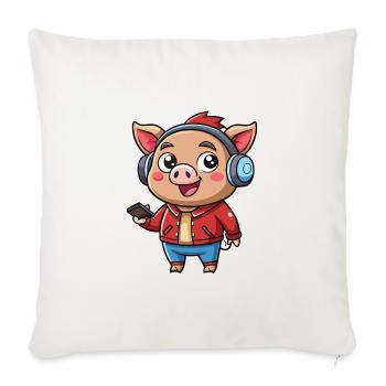 Cochon Drôle Dessin Animé Personnage Casque Musique - Housse de coussin décorative 45 x 45 cm - blanc nature - Devant
