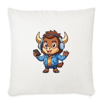 Buffalo Lustige Cartoon Figur Kopfhörer Musik - Sofakissenbezug 45 x 45 cm - Naturweiß  - Vorne