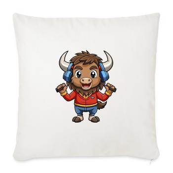 Bison Funny Cartoon Character Casque Musique - Housse de coussin décorative 45 x 45 cm - blanc nature - Devant