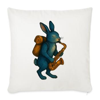 Lapin Bleu avec Saxophone - Housse de coussin décorative 45 x 45 cm - blanc nature - Devant