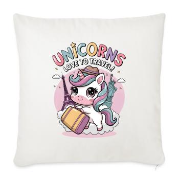 Unicorns Love To Travel! - Sofa pillowcase 17,3'' x 17,3'' (45 x 45 cm) - natural white - Front