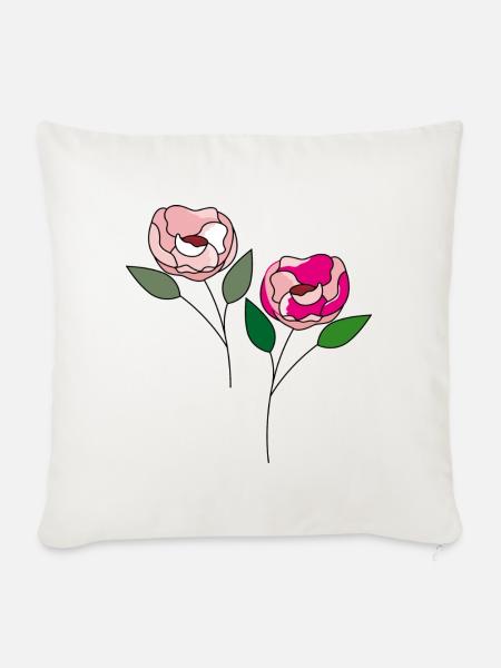 zwei Blumen - Sofakissenbezug 45 x 45 cm - Naturweiß