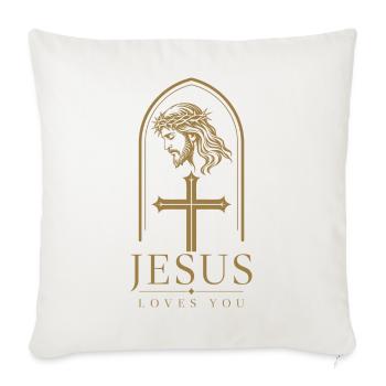 Jesus Loves You – Portrait mit Dornenkrone & Kreuz - Sofakissenbezug 45 x 45 cm - Naturweiß  - Vorne