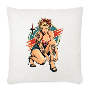 Rockabilly Pin-Up: Old School Tattoo Style - Sofakissenbezug 45 x 45 cm - Naturweiß  - Vorne