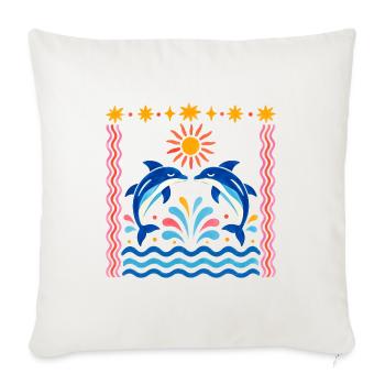 Bunte Delfine bei Sonnenaufgang - Sofakissenbezug 45 x 45 cm - Naturweiß  - Vorne