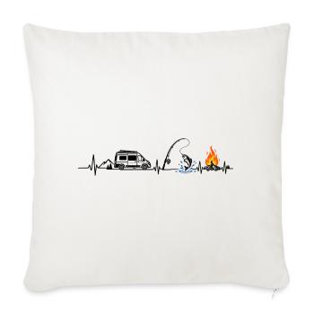 Camping und Angeln - Sofakissenbezug 45 x 45 cm - Naturweiß  - Vorne
