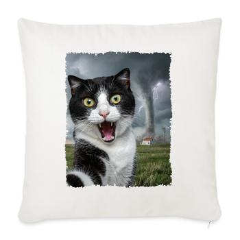 Schwarz-weiße Katze Selfie mit Tornado - Sofakissenbezug 45 x 45 cm - Naturweiß  - Vorne