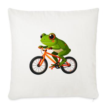 Grüner Frosch Fahrrad Orange Comic Kinder T-Shirt - Sofakissenbezug 45 x 45 cm - Naturweiß  - Vorne