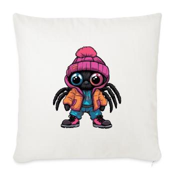 Spinne mit Winterjacke und pinker Mütze - Sofakissenbezug 45 x 45 cm - Naturweiß  - Vorne