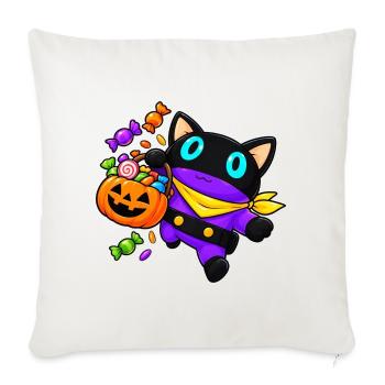 Halloween-Katze mit JackoLantern-Korb - Sofakissenbezug 45 x 45 cm - Naturweiß  - Vorne