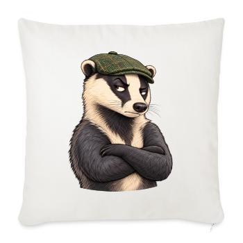 Verdächtiger Flatcap-Dachs - Sofakissenbezug 45 x 45 cm - Naturweiß  - Vorne