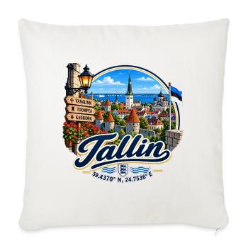 Tallin - Estonia - Estland - Baltikum - Koordinate - Sofakissenbezug 45 x 45 cm - Naturweiß  - Vorne
