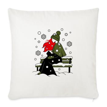ragazza_capelli_rossi-_sotto_la_neve_con_gatto_ - Sofakissenbezug 45 x 45 cm - Naturweiß  - Vorne