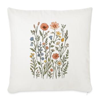 Wildblumen – eine botanische Wiese im Vintage-Stil - Sofakissenbezug 45 x 45 cm - Naturweiß  - Vorne