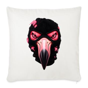 Flamingo mit Sturmhaube – Frecher Streetstyle - Sofakissenbezug 45 x 45 cm - Naturweiß  - Vorne