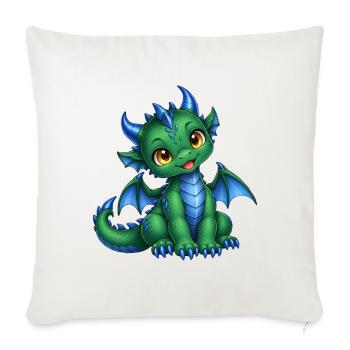 Süßes grünes Drachenbaby mit blauen Hörnern - Sofakissenbezug 45 x 45 cm - Naturweiß  - Vorne
